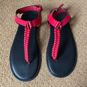 New H&M black and red leather sandals